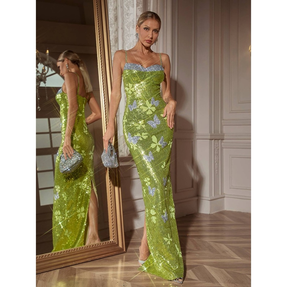 Mew Mews Dayshaun Butterfly Rhinestone Sequin Maxi Dress – Size (Small)